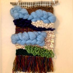Hand Crafted Woven Wall Hanging. Height 20.5 in Width 12 in “Clouds on the Move”